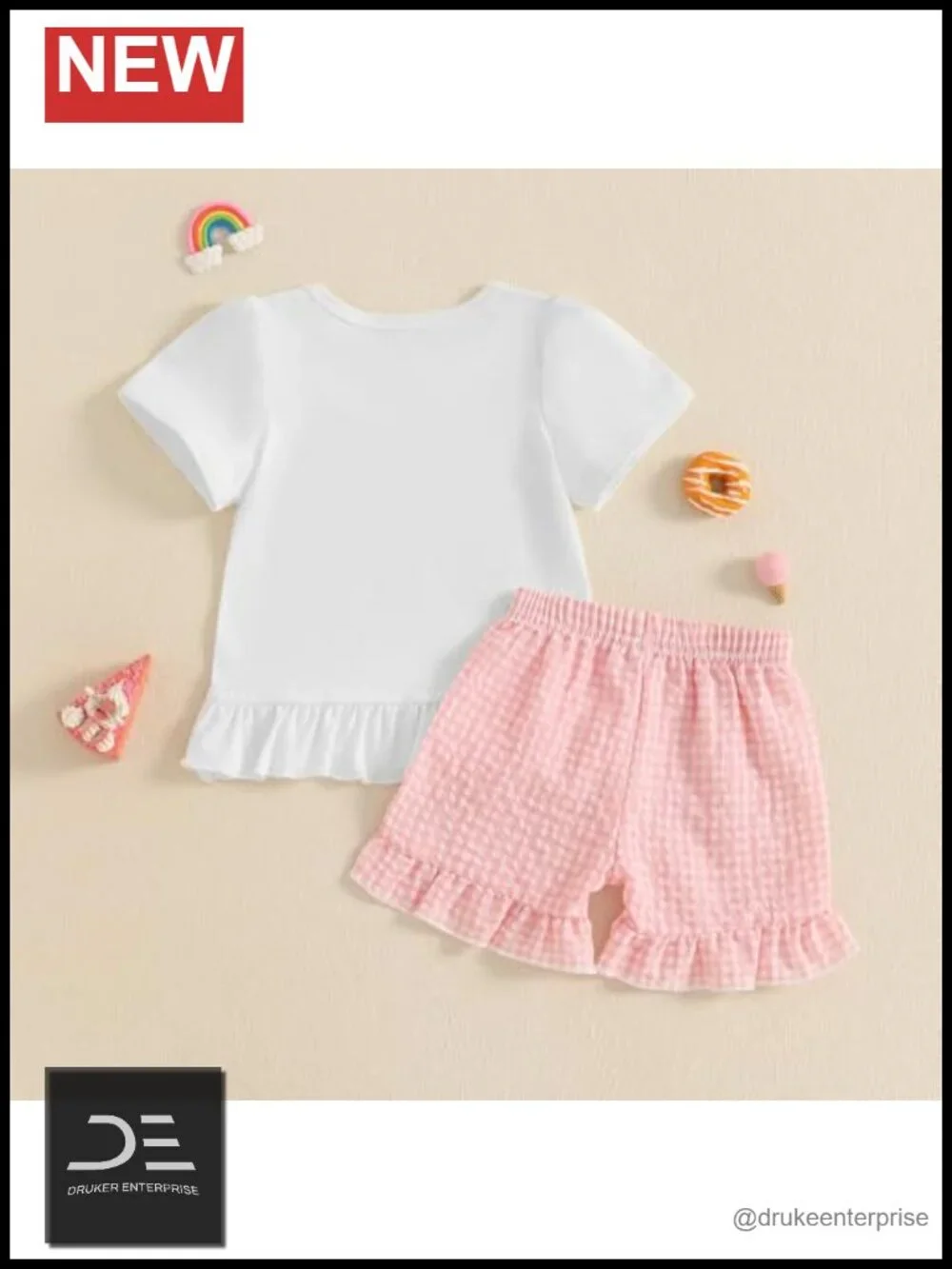 Toddler Baby Girls 2Pc Summer Outfit Smocked Short Sleeve T-Shirt with Plaid